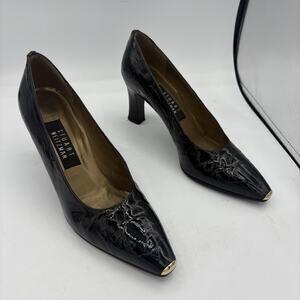 Stuart‎ Weitzman Shoes Womens Size 8 Black Patent Leather Pumps Gold Trim Spain